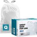 Plasticplace Custom Fit Trash Bags, Compatible with Simplehuman Code Q (50 Count), 13-17 Gallon Drawstring Garbage Liners, Heavy Duty Tear-Resistant