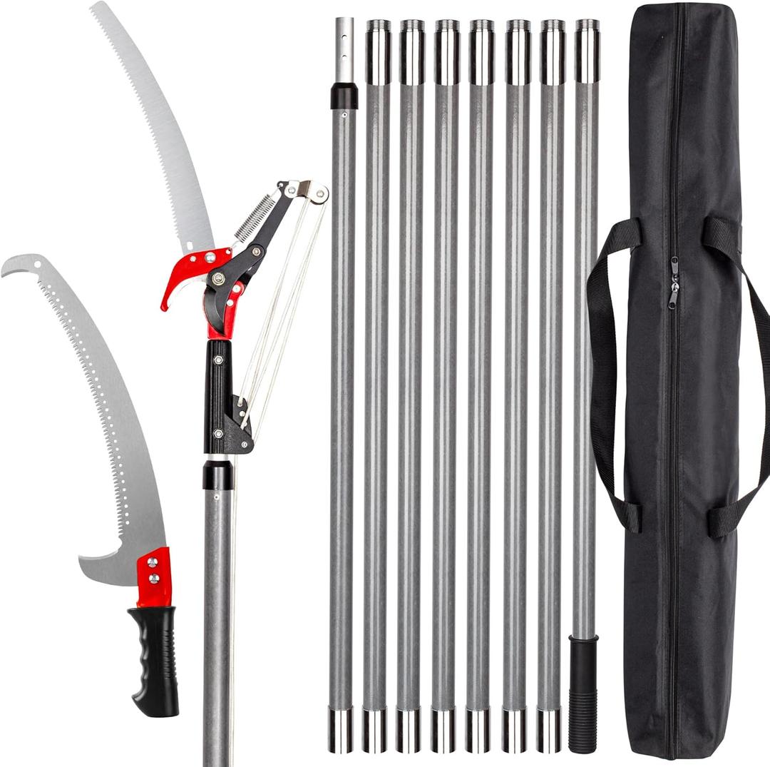 Walensee Pole Saws for Tree Trimming, Extendable Tree Pruner,Manual Branch Timmer with Blade and Scissors High Branches Pruning Fiberglass Pole Pruner and Cutter Garden Tool with Storage Bag 7.2-27FT