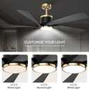 TXCSLY 52'' Ceiling Fans with Lights, Modern Ceiling Fan with Remote Control, Indoor Outdoor Ceiling Fan for Living Room, Bedroom, 5 Blade, 3 Color Temperature, Dimmable (Black & Gold)