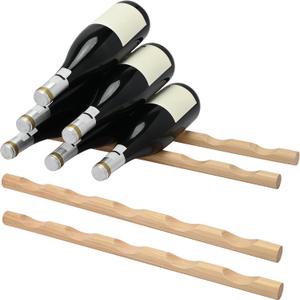 4 Pack Stackable Solid Wood Wine Rack, Compact Countertop Wine Bottle Holder, Storage Organizer Display Shelf for Cabinet, Fridge, Tabletop, Bar, 19.29" x 1" (5 Grooves per Rack)