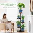 Self Watering Pots for Inoor Ourdoor Plants 8/7/6.5/6/5 Inch Plastic Planters with Drainage Holes & Water Level Indicator, Decorative House Flower Nursery Planting Pots with Saucers (Navy Blue)