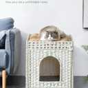 SETVSON Cat Litter Box Enclosure Furniture, Hidden Litter Box with Mat and Fence, Handwoven Rattan Cat House with Two S-Shaped Hooks for Living Room, Bedroom, 18.5 x 20.5 x 19.1 Inches (White
