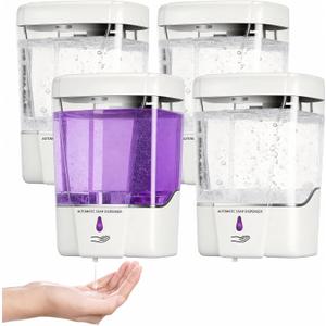 4 Pack Automatic Soap Dispenser Wall Mount,Touchless Liquid Soap Dispenser,Battery Operated,600 ml / 20 oz Commercial Hand Detergent Dispenser for Office Home Kitchen School Bathroom Hotel (White)