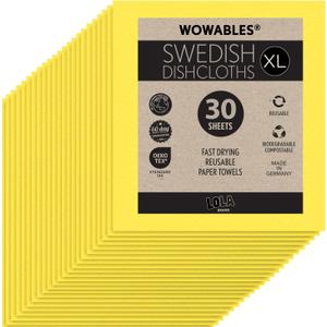 Swedish Dishcloths for Kitchen XL, 30 Sheet Roll, Biodegradable & Compostable, Reusable Paper Towel Cleaning Cloths, 11" x 10", No Odor, Washing Dishes, Ultra Absorbent Cellulose Sponge Towel, By LOLA (Mellow Yellow)