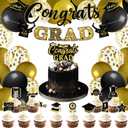CIEHER Birthday Decorations Set - Birthday Banner, Plastic Tablecloth, Balloons, Cake Topper and Streamers (Gold Black Graduation)