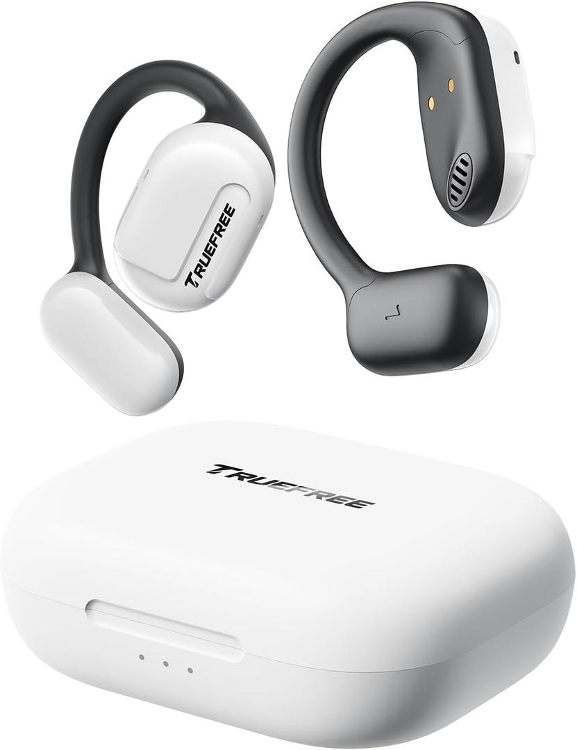 truefree O1 Open Ear Headphones Bluetooth 5.3 Wireless Open Ear Earbuds with 16.2mm Driver, Immersive Stereo Sound, Noise-Cancellation Mic for Clear Calls, 45H Playtime, for Sports Workout (White)