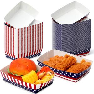 Funrous 100 Pieces 4th of July Paper Food Trays Patriotic 250th Anniversary Serving Paper Boats Independence Day Star and Stripes Disposable Serving Food Trays for American Flag Memorial Day Decor
