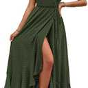 PRETTYGARDEN Women's Summer Maxi Dress Casual Wrap Floral Boho Short Sleeve V Neck Split Ruffle Beach Long Dresses, Large