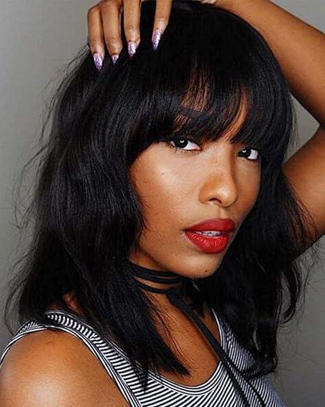 Wavy Wig, Short Wavy Wig with Air Bangs Women Heat Resistant Black Shoulder Length Curly Synthetic Wig for Cosplay Party