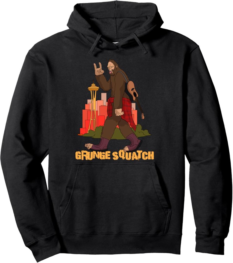 Grunge Rock and Roll Gift Seattle Sasquatch Rock On Pullover Hoodie