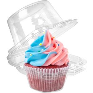 LotFancy Individual Cupcake Containers, 100 Pcs Plastic Clear Cupcake Boxes, Disposable Single Cupcake Holders with Dome Lid, Stackable Muffin Carrier for Wedding Baby Shower