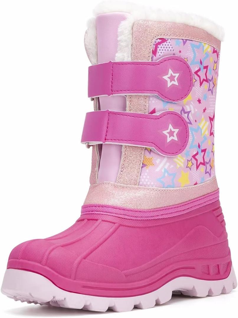 FUNCOO PLUS Toddler Warm Boots Girls Winter Snow Boots Child Rain Boot Waterproof Shoes Outdoor Size 10