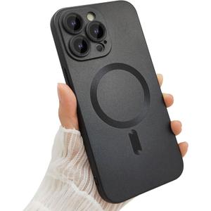 Magnetic case for iPhone 14 Pro Max Phone Case for Women, Matte Luxury Soft Metallic Luster Design with Camera Lens Protector, Compatible with Magsafe Case for iPhone 14 Pro Max 6.7"-Black