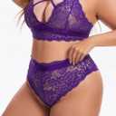 Aranmei Plus Size Lingerie Set for Women High Waisted Bra and Panty Set Sexy Criss-cross Lace Bralette Sets 2 Piece Underwear (L)