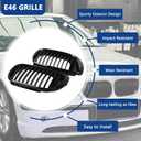 E46 Grille, Front Kidney Grill Compatible with BMW 3 Series 2002-2005 E46 4-Door 320i 325i 325xi 330i 330xi Single Slat Gloss Black Grill