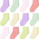 12 Pack Non Slip Kids Toddler Baby Socks with Grips for 1-7 Years Boys Girls Cotton Crew Socks Multi Colors (Pink/Blue/Green/Yellow/Orange/Purple)