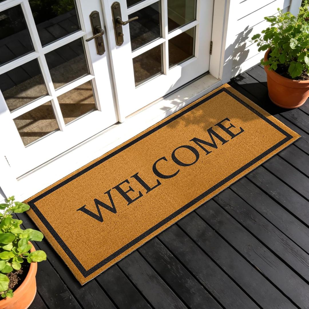 Welcome Long Doormat for Double Door Entrance, 24x59 Inch Heavy Duty Front Porch Rug with Non Slip PVC Backing, Extra Large Decorative Doormat, Oversized Welcome Mat for Indoor Outdoor Entryway