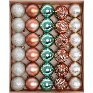 30ct Christmas Ornaments Tree Decorations Set-2.36 Inch Green Copper Gold Shatterproof Decorative Hanging Ball Ornament Bulk, Xmas Tree Tabletop Decorations for Fall Halloween Party Home Decor