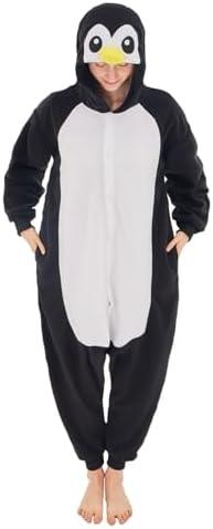VEULENT Adult Unisex Onesie Pajamas Animal One-Piece Cartoon Costume Halloween Christmas Partywear Homewear Sleepwear Jumpsuit (Black Penguin,M)
