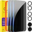 PEHAEL 3+3Pack for iPhone 16 Privacy Screen Protector with Camera Lens Protector Full Coverage AntiSpy Tempered Glass Film 9H Hardness Easy Installation Bubble Free [6.1 inch]