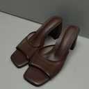 Mattiventon Heeled Sandals for Women Slide Sandals Square Open Toe Mules Chunky Heels Slip On Summer Dress Shoes (Brown, 10)
