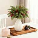 15 Pcs Christmas Artificial Pine Branches with Red Berry Stems, 18" Faux Evergreen Pine Cedar Stems, Fake Green Foliage Pine Needles Picks for DIY Craft Xmas Home Decor(15, Cypress & Berries)