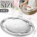 4 Pcs Large Silver Serving Tray 20.3 x 15.2 Inch Elegant Floral Metal Plate Silver Platter for Buffet Wedding Party Jewelry Decorative, Oblong