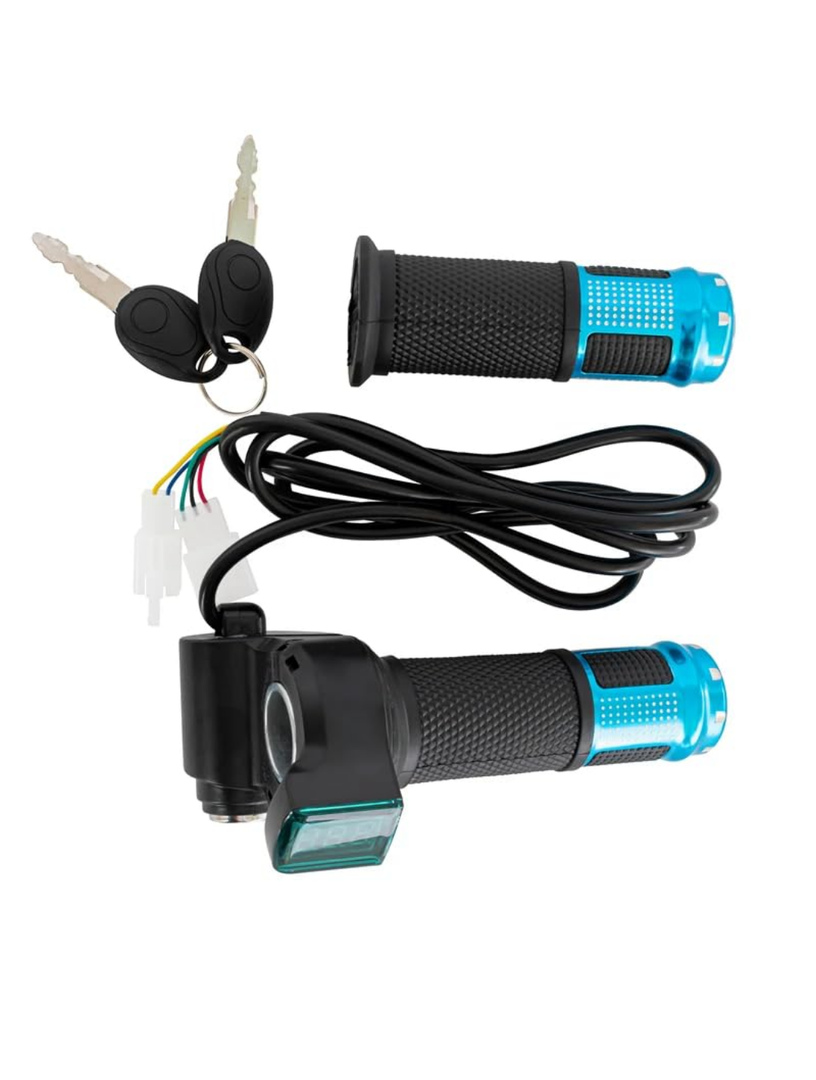 Electric Twist Throttle Grips, Electric Scooter Three Speed Throttle Handlebar, LED Battery Voltage Display Electric Bike Throttle Accelerator Aluminium Speed Control