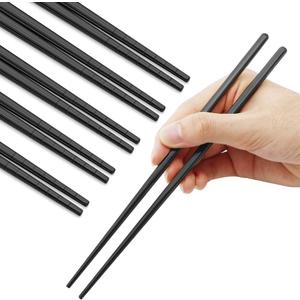 Stainless Steel Chopsticks Reusable Multicolor Lightweight 304 Metal Chopsticks Dishwasher Safe - 5 Pairs (Black)