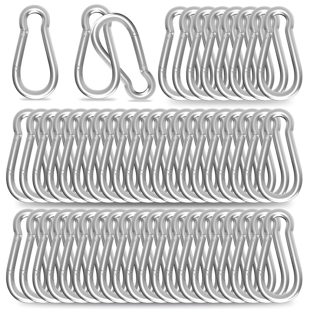 Carabiner, Heavy Duty Galvanized Steel Spring Snap Hook Carabiner Clips with 220LBS Holding Capacity, Ideal for Outdoor, Hammock, Swing and Travel (M5 2Inch, 50PCS)
