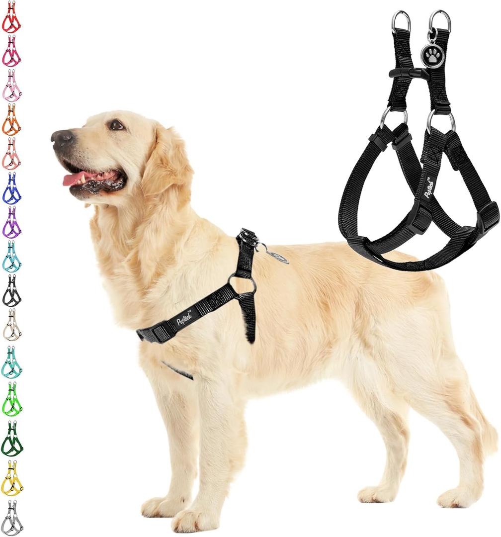 PUPTECK No Pull Dog Harness Soft Adjustable Basic Nylon Step in Puppy Vest Outdoor Walking with ID Tag (Large, Black)