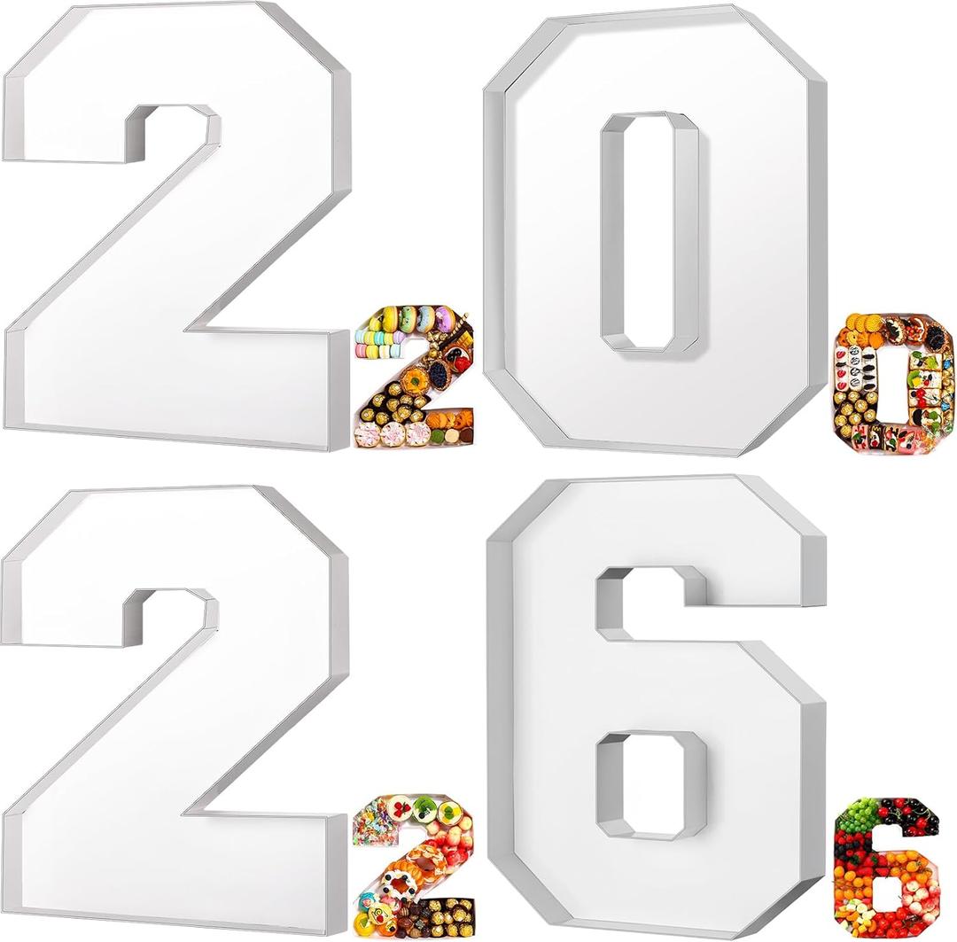 Tellingyou 2026 Charcuterie Number Fillable Plastic Boxes 13.7" Graduation Large Fillable Tray Numbers for Chocolate Candy Snack Grad Party Supplies(White)