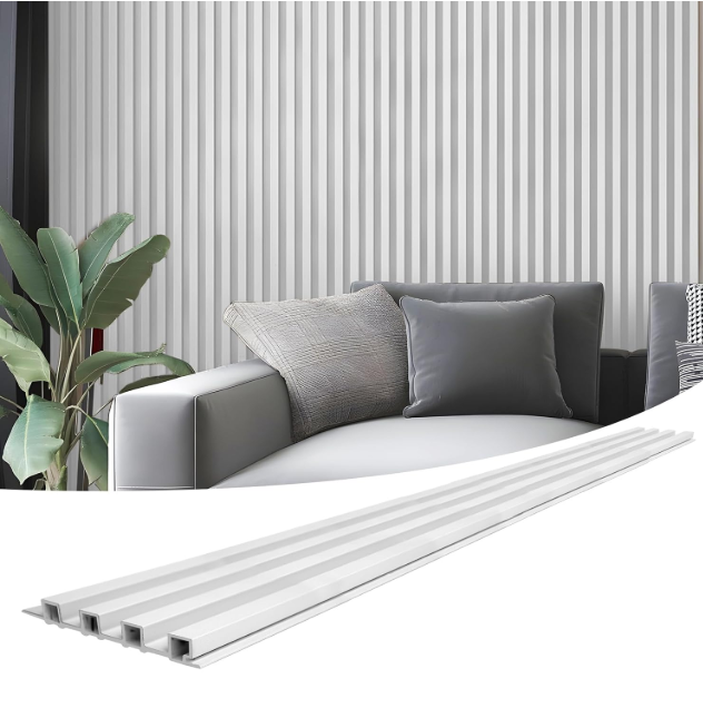 Art3d 8-Pack 96 x 6in. WPC Acoustic Slat Wall Panel for Modern Interior Decor, TV Background, Living Room, Matte White
