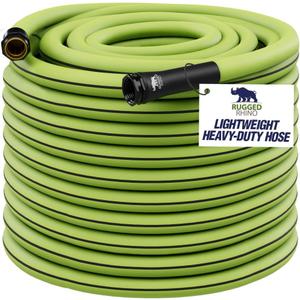 Rugged Rhino Heavy Duty Flexible Light Weight Garden Hose, 50ft x 5/8in, 4 Layer Leakproof Outdoor Gardening Tools, Watering Supplies, Powerful Water Pressure for Lawn, Flowers, Green Black