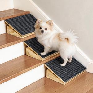 Adjustable Dog Ramp for Stairs with 3 Heights, Anti-Slip Small Dog Ramp for Indoor & Outdoor, Solid Wood Pet Steps for Small/Senior/Injured Dogs, Gentle Slop Ramp for Stairs with Carpet Surface