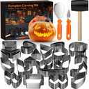 Pumpkin Carving Kit, 27PCS Stainless Steel Tools with 24 Halloween Shape Molds & 3 Carving Tools, Safe DIY Pumpkin Decor for Adults and Kids, Machine Washable