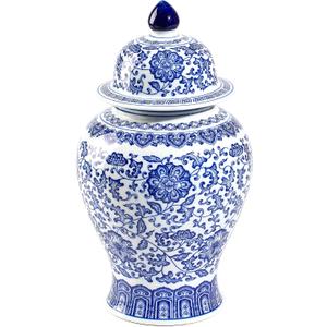 Blue and White Ginger Jars for Home Dcor, Chinoiserie Porcelain, Ginger Jar Vase Decor, Good Ideal for Room,Office Decoration,15" H