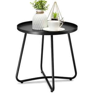 danpinera Outdoor Side Tables, Weather Resistant Steel Patio Side Table, Small Round Outdoor End Table Metal Side Table for Patio Yard Balcony Garden Bedside Black, Set of 2