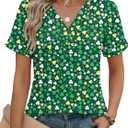 Rapbin T Shirts for Women Short Sleeve V Neck Tshirts Loose Fit Lightweight Soft Casual Summer Spring Tee Tops (Medium, Green White Flower)