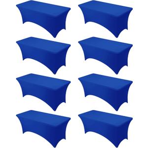 8-Pack Premium Royal Blue Spandex Tablecloths for 6ft Rectangle Tables, Stain & Wrinkle-Resistant, Washable Stretch Polyester Fitted Table Cover for Weddings, Banquets, Trade Shows Events
