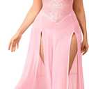 Avidlove Plus Size Lingerie for Women Sexy Lace Babydoll Long Lingerie Dress Side Split Nightgown (4X-Large, Pink)