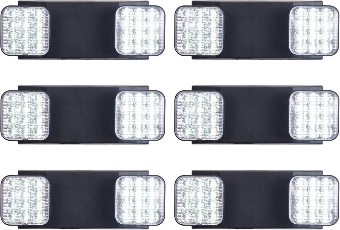 TANLUX LED Emergency Lights with Battery Backup, Two Head Adjustable Commercial Emergency Lights, UL Listed, AC 120/277V, Hardwired Emergency Exit Light Fixtures for Business - 6 Pack(Black)