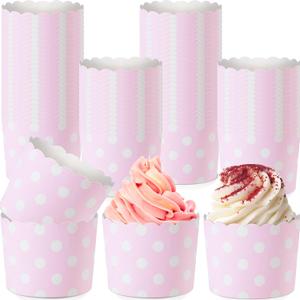 100 Pcs Easter Pink Paper Baking Cups Pink Polka Dots Ice Cream Cups 5oz Dessert Paper Bowls Cupcake Liners Wrappers for Spring Baby Shower Pastel Wedding Mother's Day Birthday Party Favors