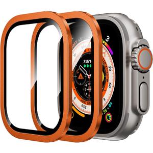 WSKEN for Apple Watch Ultra 3/Ultra 2/Ultra Screen Protector 49mm,9H Tempered Glass + Titanium Alloy Frame, [Keep Original] [Touch Sensitive] Lightweight Protective Glass Film for iwatch Ultra 3/2/1 (Orange)