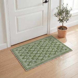 Artoid Mode Green Rustic Floral Spring Door Mat, Summer Home Decor Low-Profile Non-Slip Washable Throw Rug for Kitchen Entryway Front Door Bedroom Bathroom 2x3 Feet