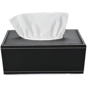 Antique PU Leather Tissue Box Cover with Magnetic Bottom - Rectangular Napkin Holder for Bathroom, Home, Office, Car Decor (Black)