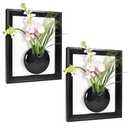Qacoczme Wall Wooden Frame Ceramic Vase Set of 2,Modern Home Decor Tabletop or Wall Hanging Planters,Boho Rustic Farmhouse Decor for Living Room, Bedroom, Bathroom (Black, 11.5" X 9.6" 2 Pack)