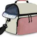 QDCYP Insulated Lunch Box Dual Compartment Lunch Bag Leakproof Cooler for Men Women with Adjustable Strap,for Work, Picnic, Beach, Camping, Travel (Pink Beige,12L)