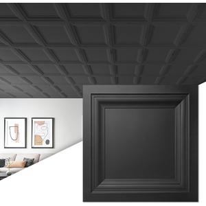 Art3d 24-Pack Square Drop Ceiling Tile 2ft x 2ft in Black, PVC Ceiling Panel 24 x 24in. - Compatible with 15/16" Drop Ceil Grid System