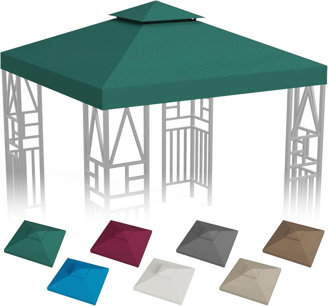 Gazebo Canopy Replacement 10x10ft Outdoor Shelter for Smaller Top Double Tiered Canopy Cover (Green)